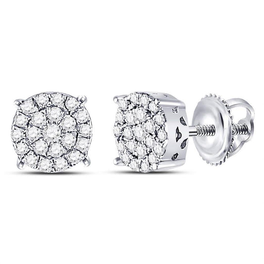 14k White Gold Round Diamond Fashion Cluster Earrings 1/4 Cttw
