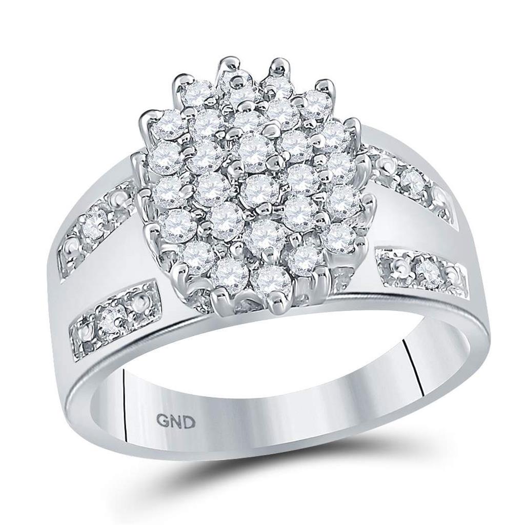 14k White Gold Round Diamond Oval Cluster Ring 1/2 Cttw