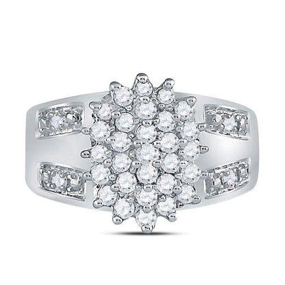 14k White Gold Round Diamond Oval Cluster Ring 1/2 Cttw