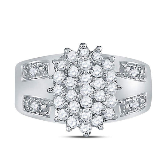 14k White Gold Round Diamond Oval Cluster Ring 1/2 Cttw