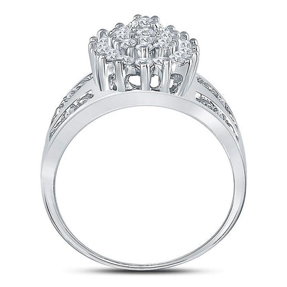 14k White Gold Round Diamond Oval Cluster Ring 1/2 Cttw