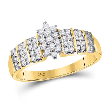 14k Yellow Gold Round Prong-set Diamond Oval Cluster Ring 1/4 Cttw