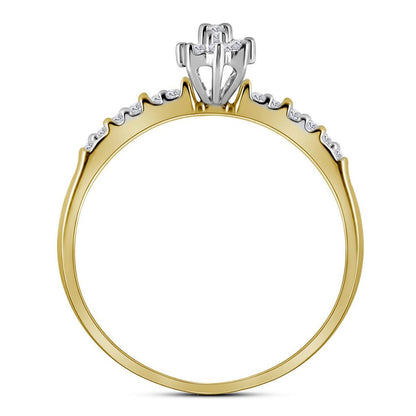 14k Yellow Gold Round Prong-set Diamond Oval Cluster Ring 1/4 Cttw