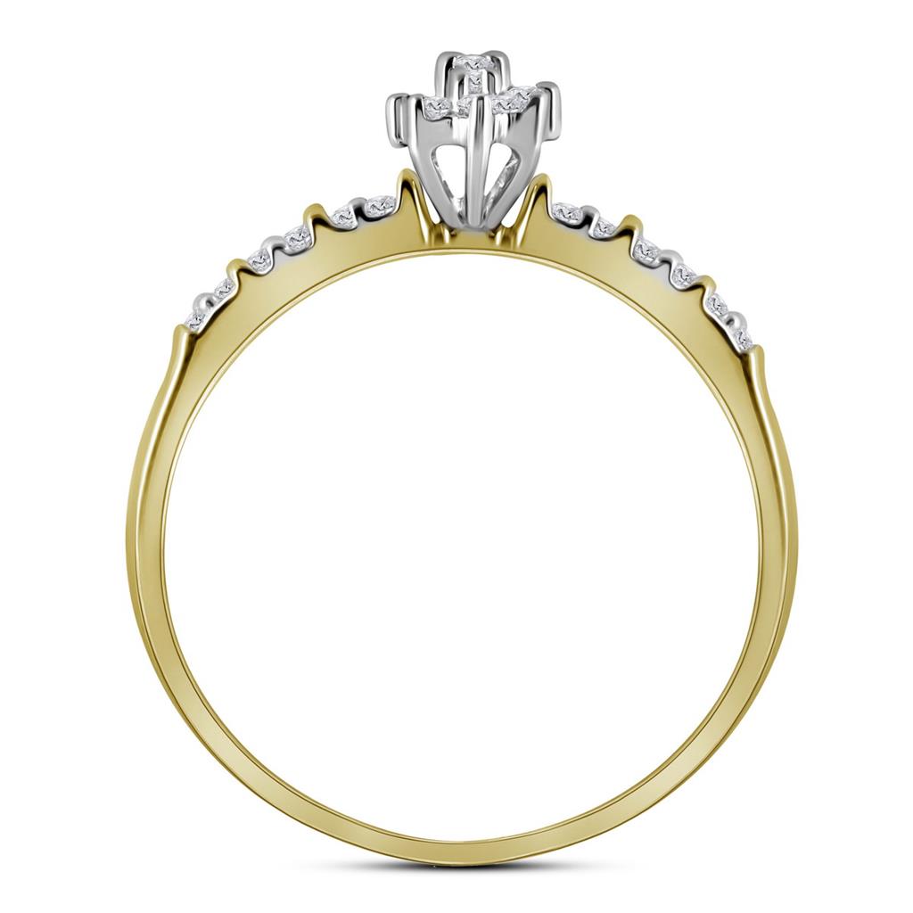 14k Yellow Gold Round Prong-set Diamond Oval Cluster Ring 1/4 Cttw