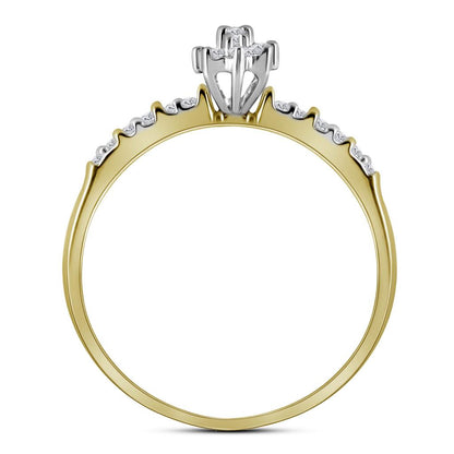 14k Yellow Gold Round Prong-set Diamond Oval Cluster Ring 1/4 Cttw