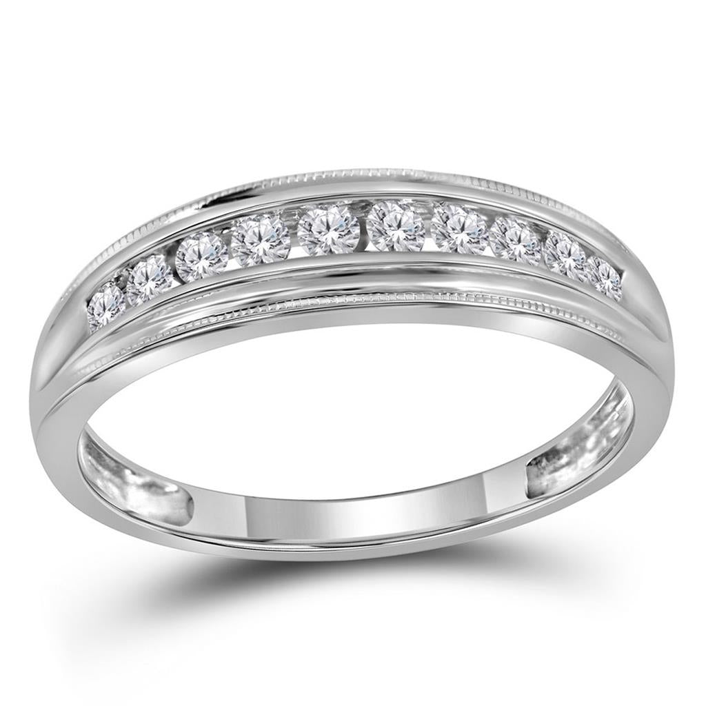 14k White Gold Round Diamond Single Row Band Ring 1/4 Cttw