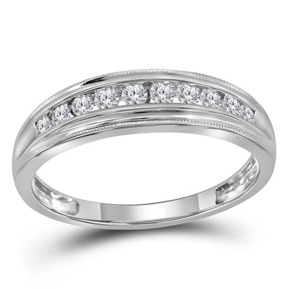 14k White Gold Round Diamond Single Row Band Ring 1/4 Cttw