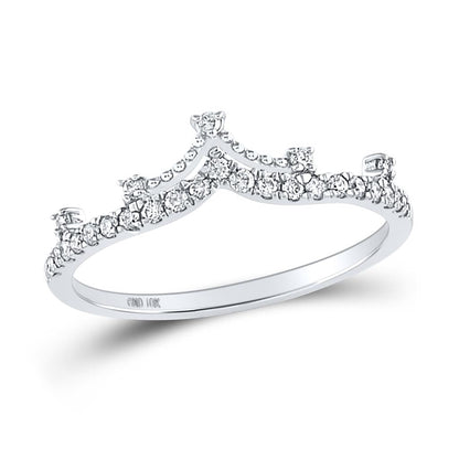 14kt White Gold Round Diamond Crown Tiara Fashion Band Ring 1/5 Cttw