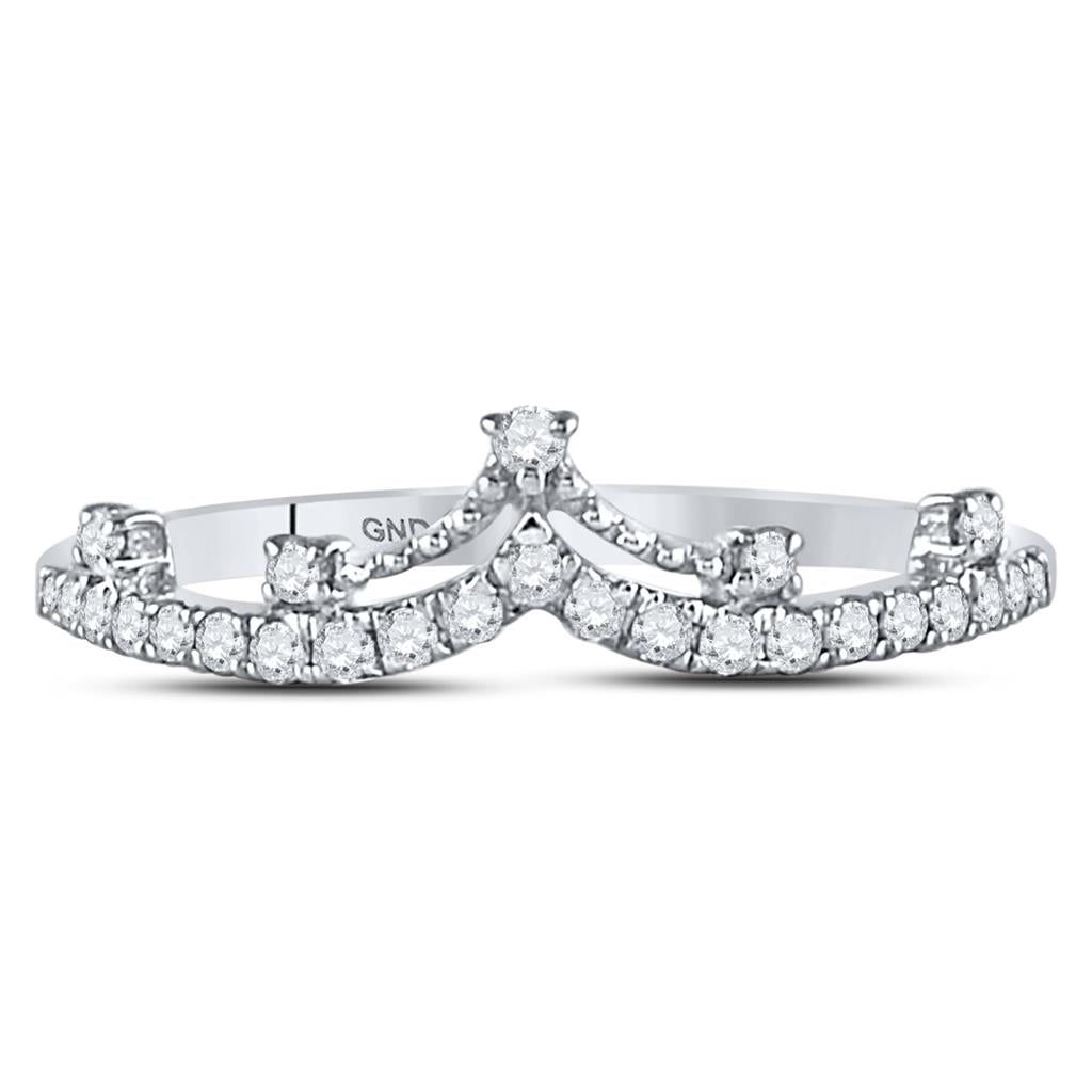 14kt White Gold Round Diamond Crown Tiara Fashion Band Ring 1/5 Cttw