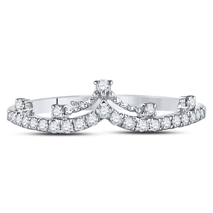 14kt White Gold Round Diamond Crown Tiara Fashion Band Ring 1/5 Cttw