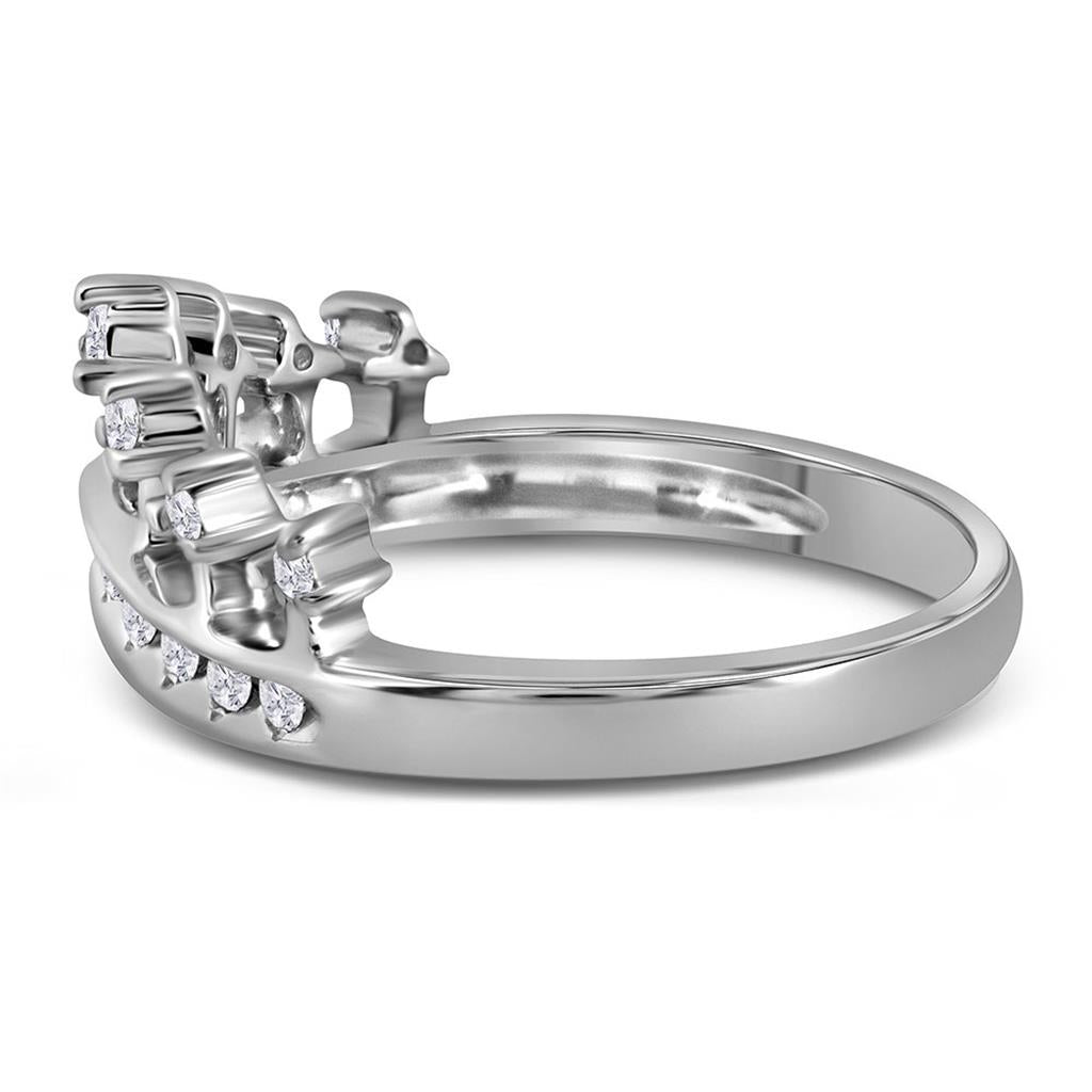14k White Gold Round Diamond Crown Tiara Band Ring 1/5 Cttw