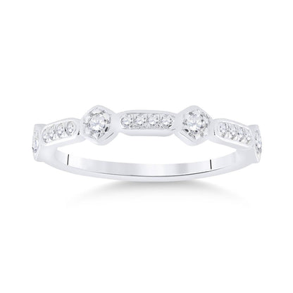 14k White Gold Round Diamond Stackable Band Ring 1/5 Cttw