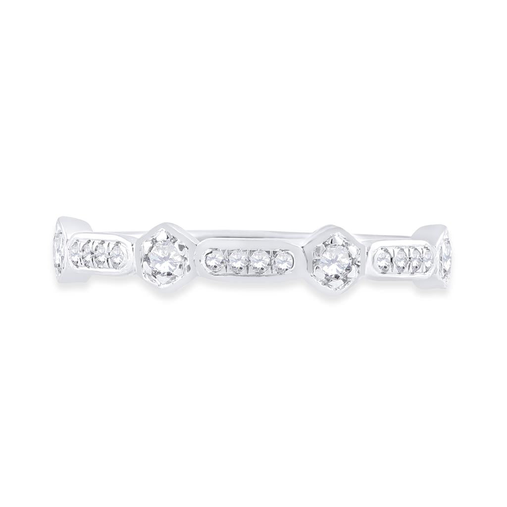14k White Gold Round Diamond Stackable Band Ring 1/5 Cttw