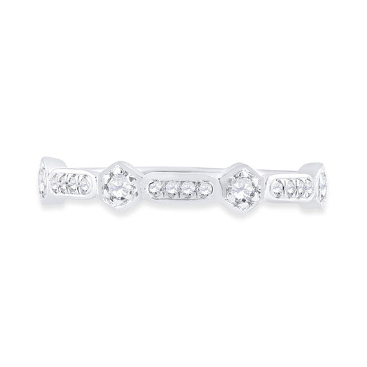 14k White Gold Round Diamond Stackable Band Ring 1/5 Cttw