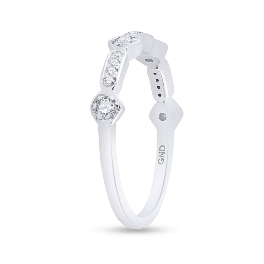 14k White Gold Round Diamond Stackable Band Ring 1/5 Cttw