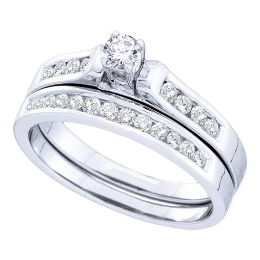 14k White Gold Round Diamond Bridal Wedding Ring Set 1/2 Cttw