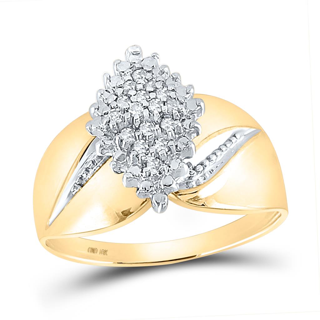 14k Yellow Gold Round Diamond Oval Marquise-shape Cluster Ring 1/8 Cttw