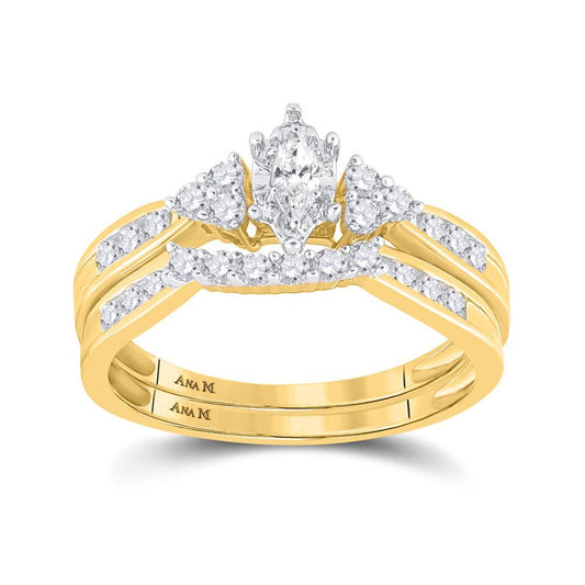 14k Yellow Gold Marquise Diamond Bridal Wedding Ring Set 1/2 Cttw (Certified)