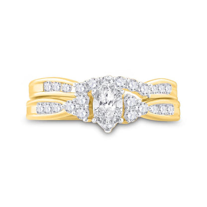14k Yellow Gold Marquise Diamond Bridal Wedding Ring Set 1/2 Cttw (Certified)