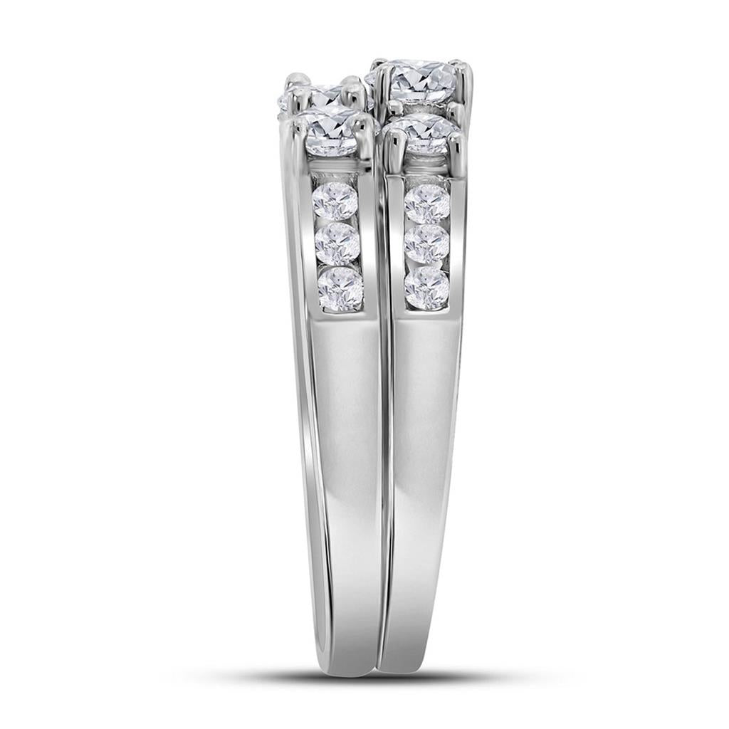 14k White Gold Round Diamond 3-Stone Bridal Wedding Ring Set 1-1/2 Cttw