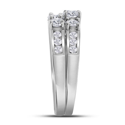 14k White Gold Round Diamond 3-Stone Bridal Wedding Ring Set 1-1/2 Cttw