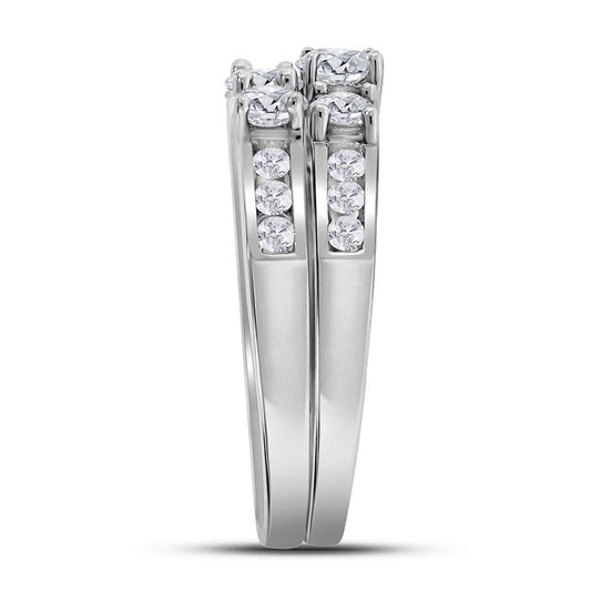 14k White Gold Round Diamond 3-Stone Bridal Wedding Ring Set 1-1/2 Cttw