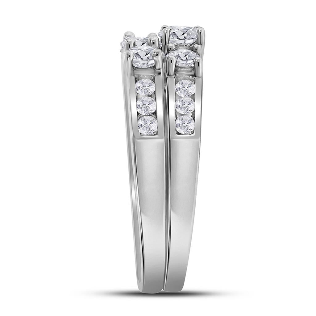 14k White Gold Round Diamond 3-Stone Bridal Wedding Ring Set 1-1/2 Cttw