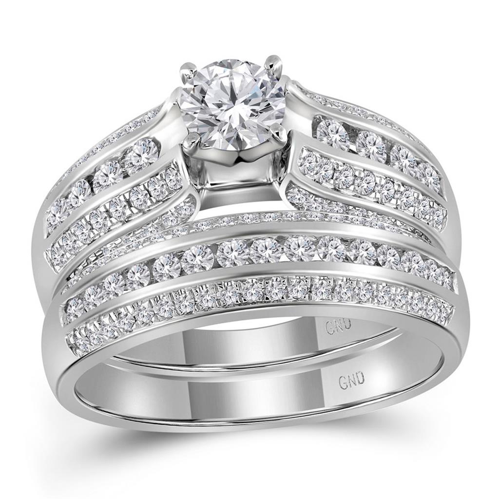 14k White Gold Round Diamond Bridal Wedding Ring Set 1-1/4 Cttw