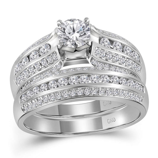 14k White Gold Round Diamond Bridal Wedding Ring Set 1-1/4 Cttw