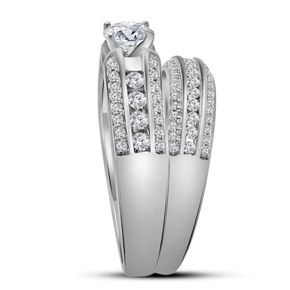 14k White Gold Round Diamond Bridal Wedding Ring Set 1-1/4 Cttw