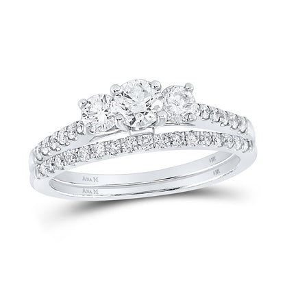 14k White Gold Round Diamond 3-stone Bridal Wedding Ring Set 1 Cttw (Certified)