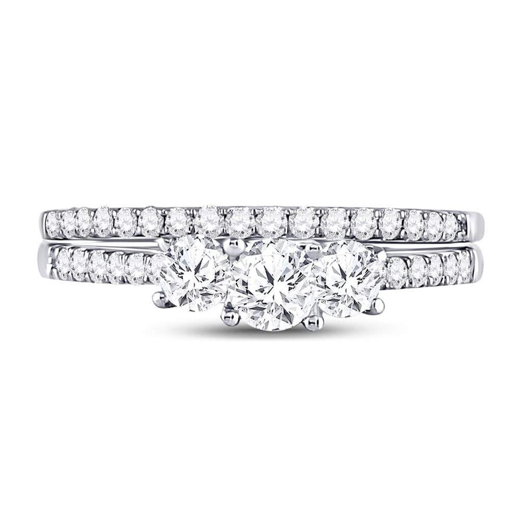 14k White Gold Round Diamond 3-stone Bridal Wedding Ring Set 1 Cttw (Certified)