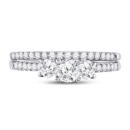 14k White Gold Round Diamond 3-stone Bridal Wedding Ring Set 1 Cttw (Certified)