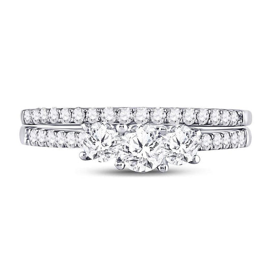 14k White Gold Round Diamond 3-stone Bridal Wedding Ring Set 1 Cttw (Certified)