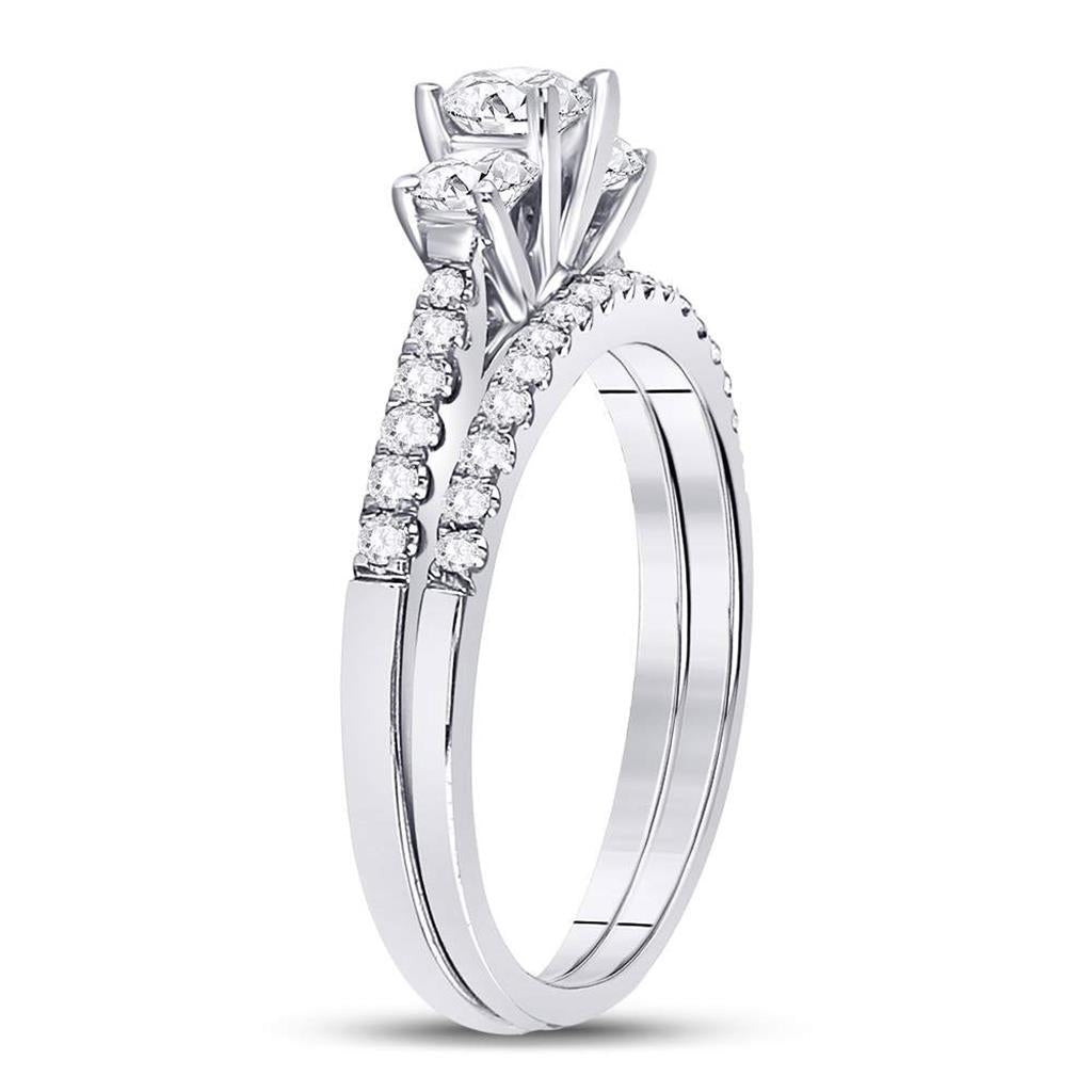 14k White Gold Round Diamond 3-stone Bridal Wedding Ring Set 1 Cttw (Certified)