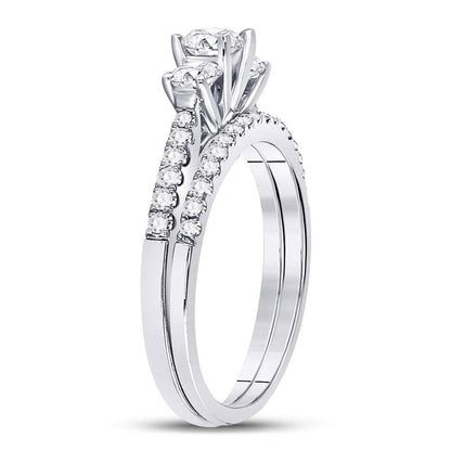 14k White Gold Round Diamond 3-stone Bridal Wedding Ring Set 1 Cttw (Certified)