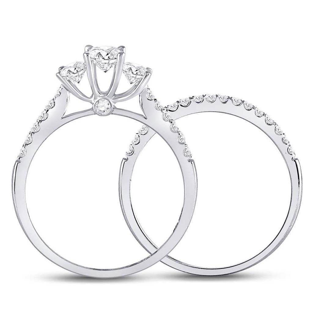 14k White Gold Round Diamond 3-stone Bridal Wedding Ring Set 1 Cttw (Certified)