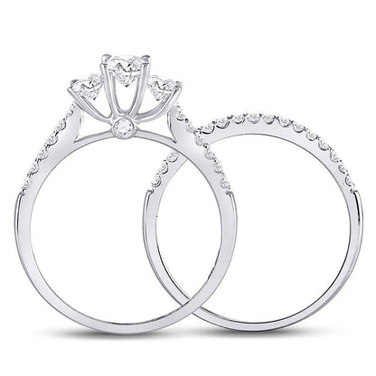14k White Gold Round Diamond 3-stone Bridal Wedding Ring Set 1 Cttw (Certified)