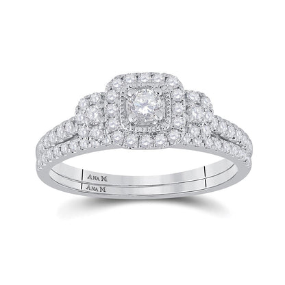 14k White Gold Round Diamond Bridal Wedding Ring Set 1/2 Cttw