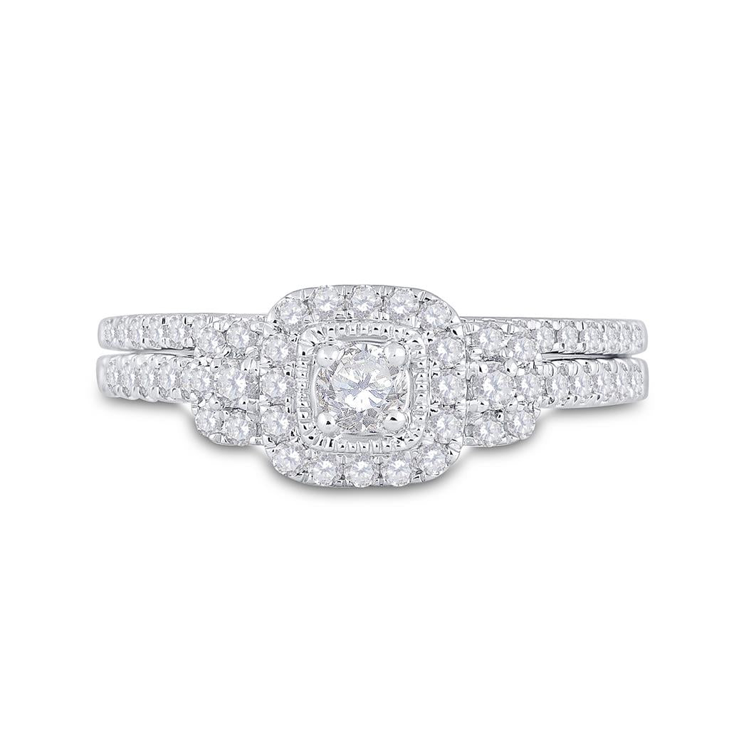 14k White Gold Round Diamond Bridal Wedding Ring Set 1/2 Cttw