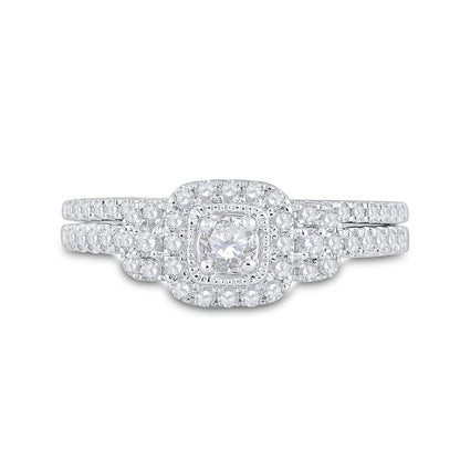 14k White Gold Round Diamond Bridal Wedding Ring Set 1/2 Cttw