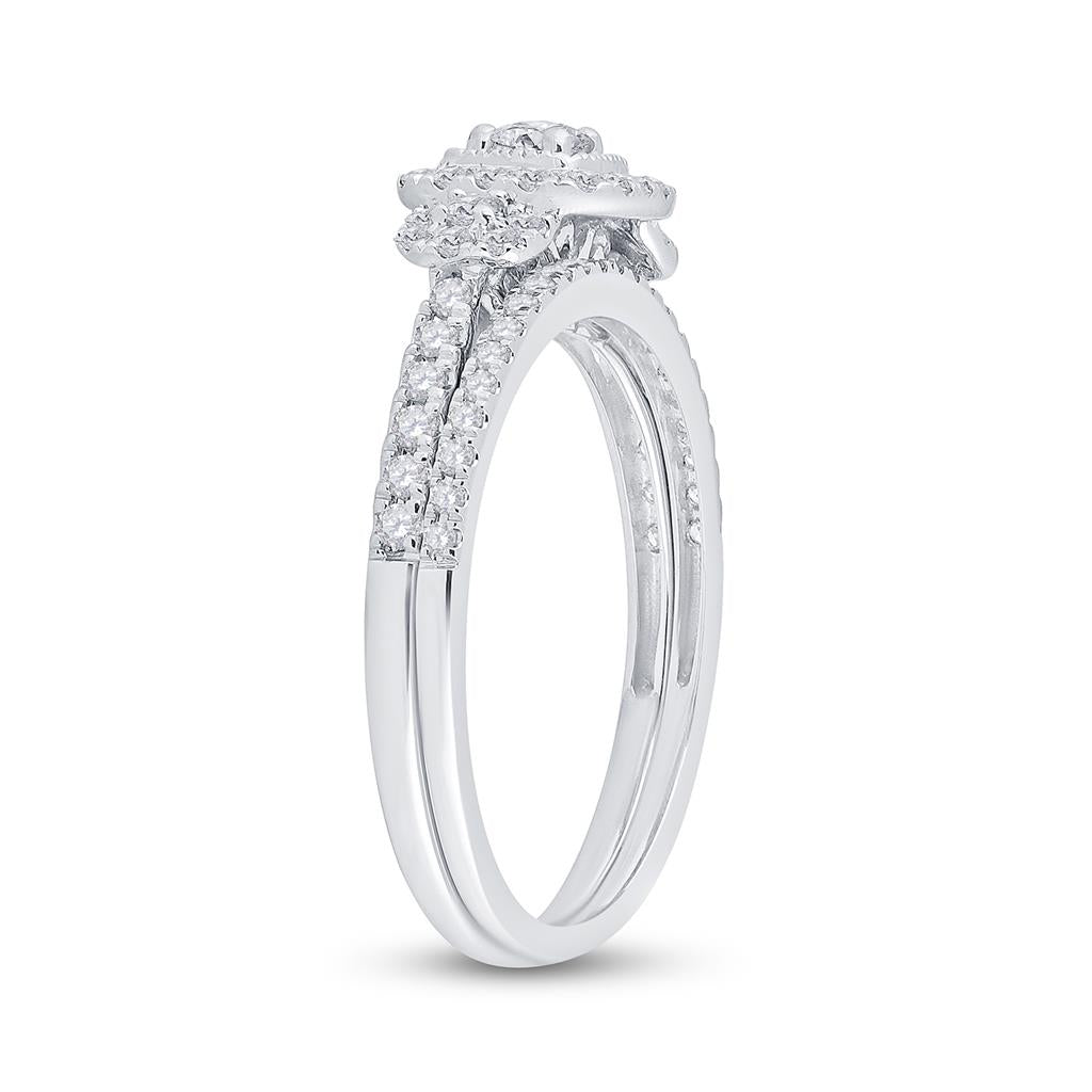 14k White Gold Round Diamond Bridal Wedding Ring Set 1/2 Cttw