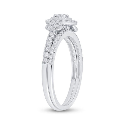 14k White Gold Round Diamond Bridal Wedding Ring Set 1/2 Cttw