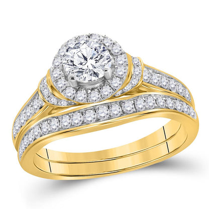 14k Yellow Gold Round Diamond Bridal Wedding Ring Set 1 Cttw