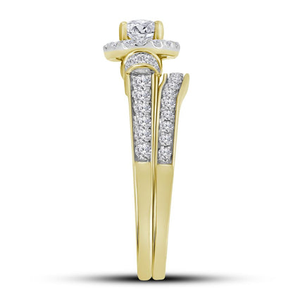 14k Yellow Gold Round Diamond Bridal Wedding Ring Set 1 Cttw
