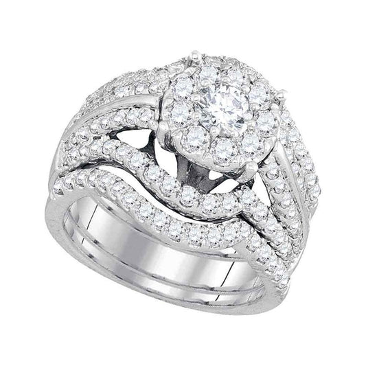 14k White Gold Round Diamond Bridal Wedding Ring Set 2-3/8 Cttw