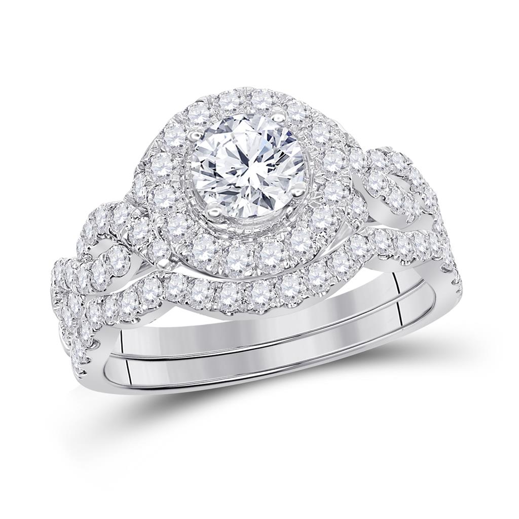 14k White Gold Round Diamond Bridal Wedding Ring Set 2 Cttw (Certified)