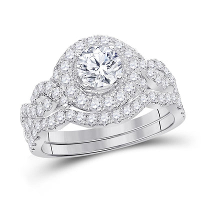 14k White Gold Round Diamond Bridal Wedding Ring Set 2 Cttw (Certified)