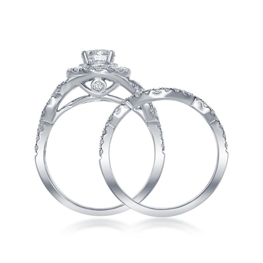 14k White Gold Round Diamond Bridal Wedding Ring Set 2 Cttw (Certified)