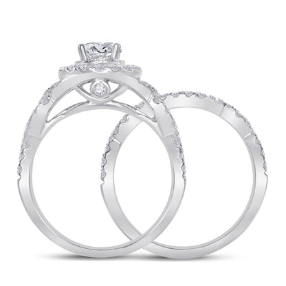 14k White Gold Round Diamond Bridal Wedding Ring Set 2 Cttw (Certified)